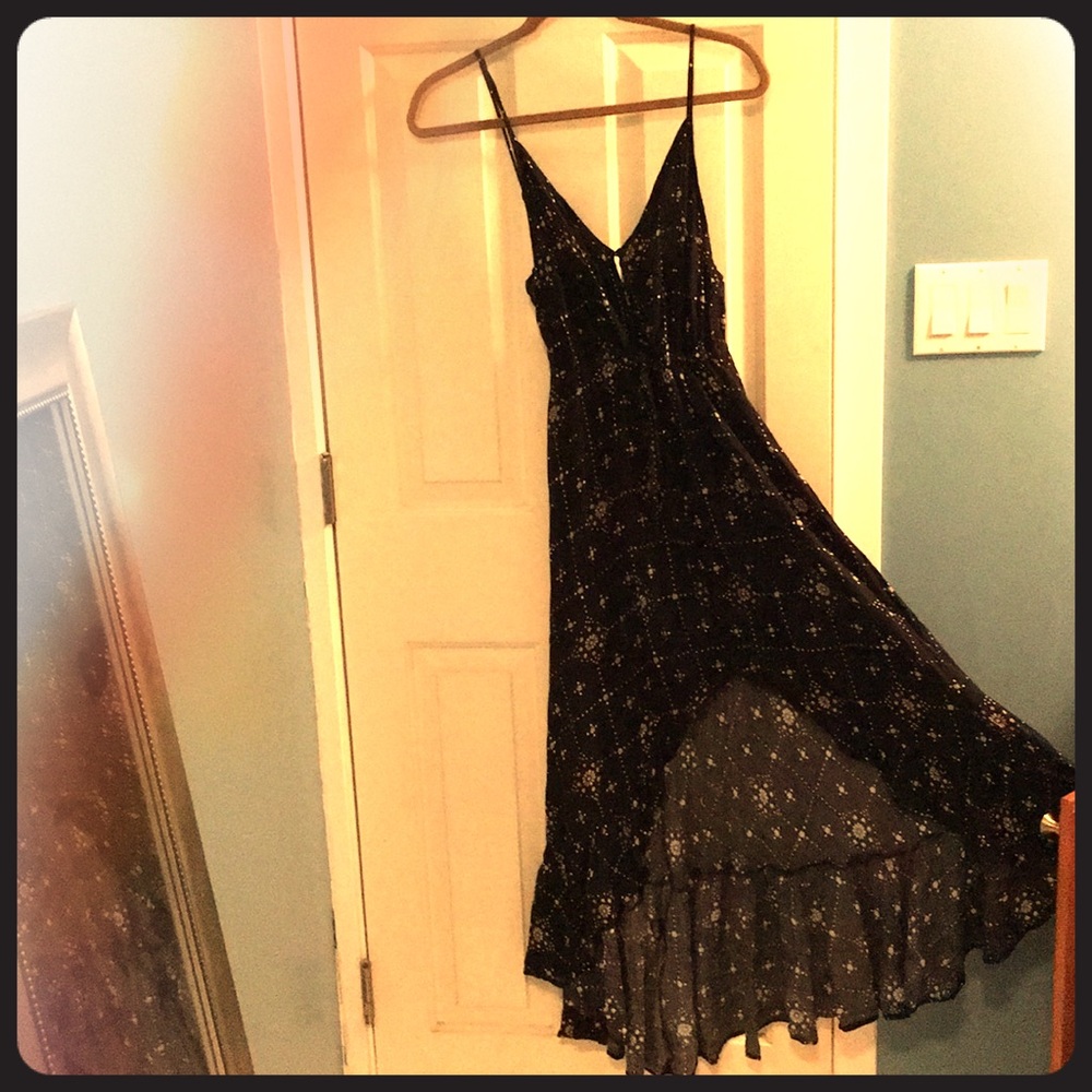 High/Low Black Daisy Maxi Sun Dress